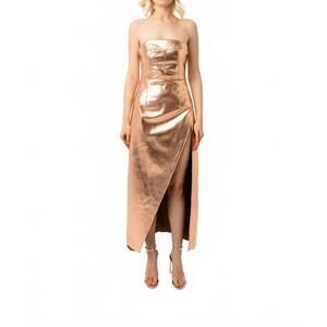 NEW AMYLYNN girelle faux leather rear zip bandeau maxi dress in rose gold